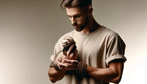 homme tenant un furet