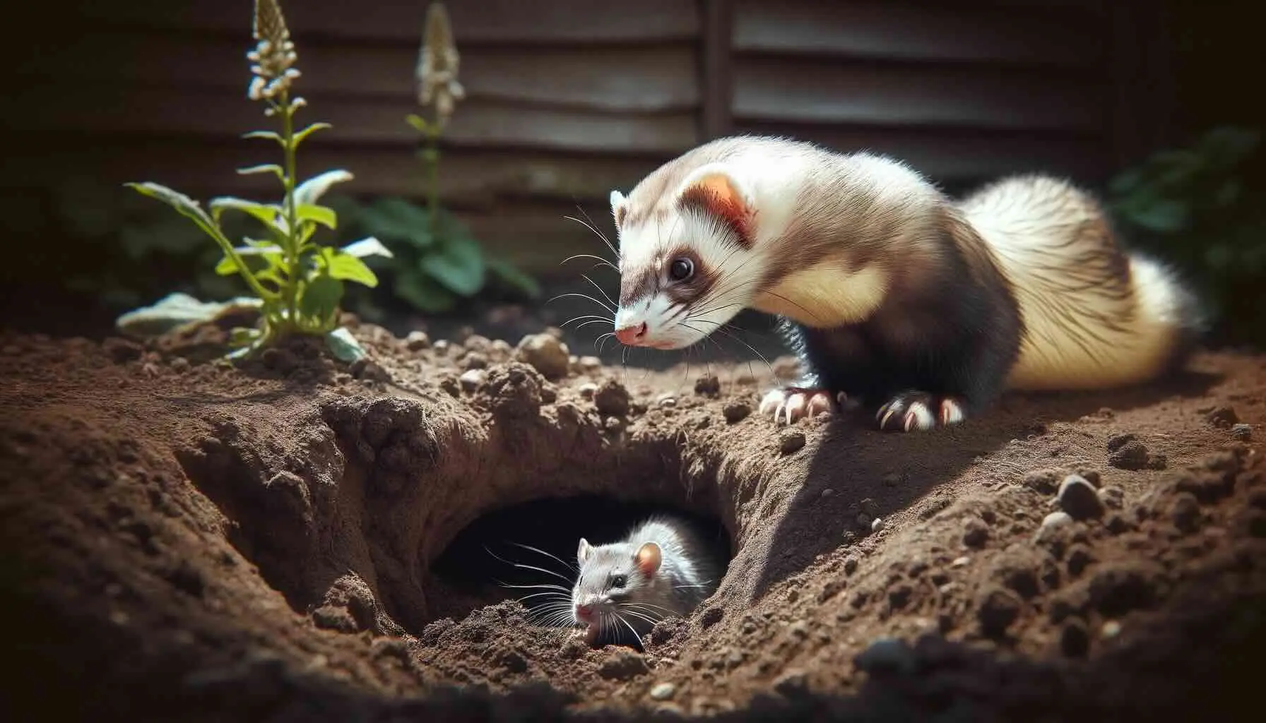 furet qui chasse un rat