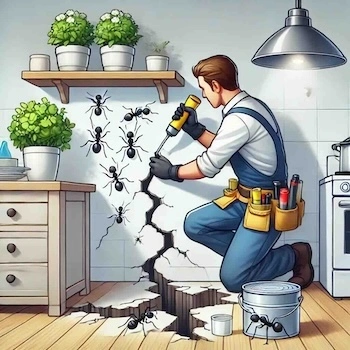 homme rebouchant les fissures d'un mur