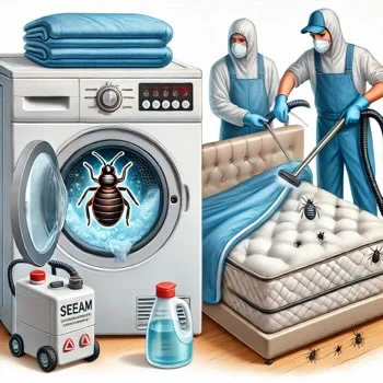 nettoyage d'un lit, draps passés à la machine à laver